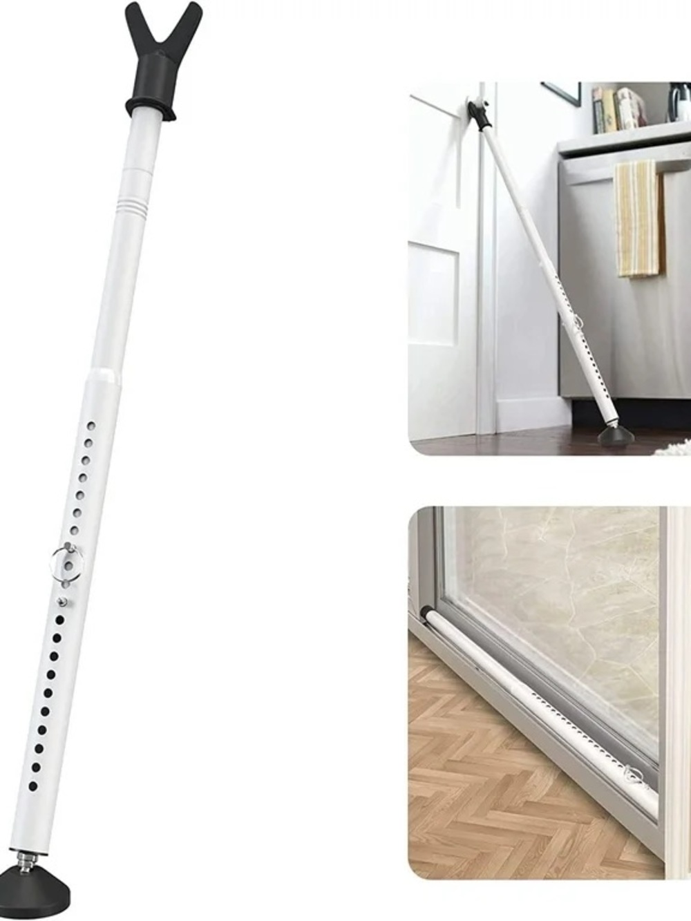 Adjustable White Security Door and Window Jam Bar - Home Safety Support